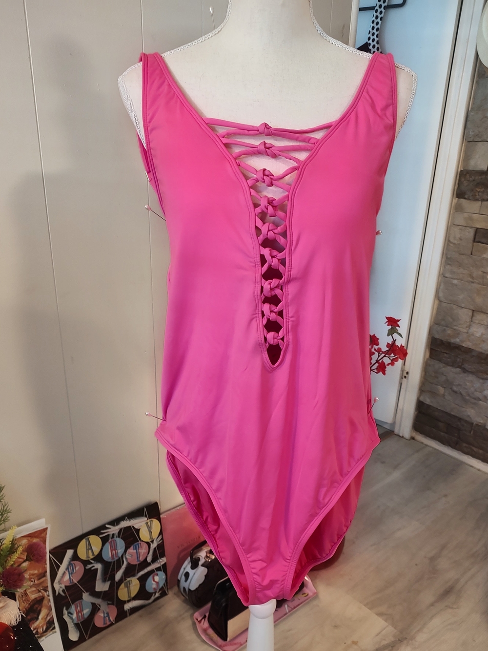 Lilly Pulitzer Hot Pink Lace-Up One-Piece Size 16
